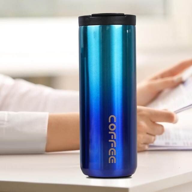 500ml Double Wall Stainless Steel Coffee Travel Mug with Leakproof Lid | Vacuum Insulated Thermal Coffee Cup - Blue