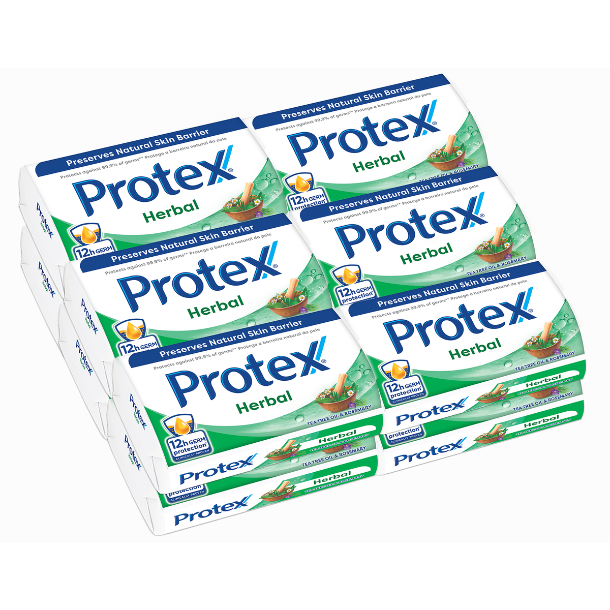 Protex Herbal Anti-Germ Bar Soap 175g x 12 Pack – Tea Tree Oil & Rosemary Antibacterial Bath Soap for Germ Protection
