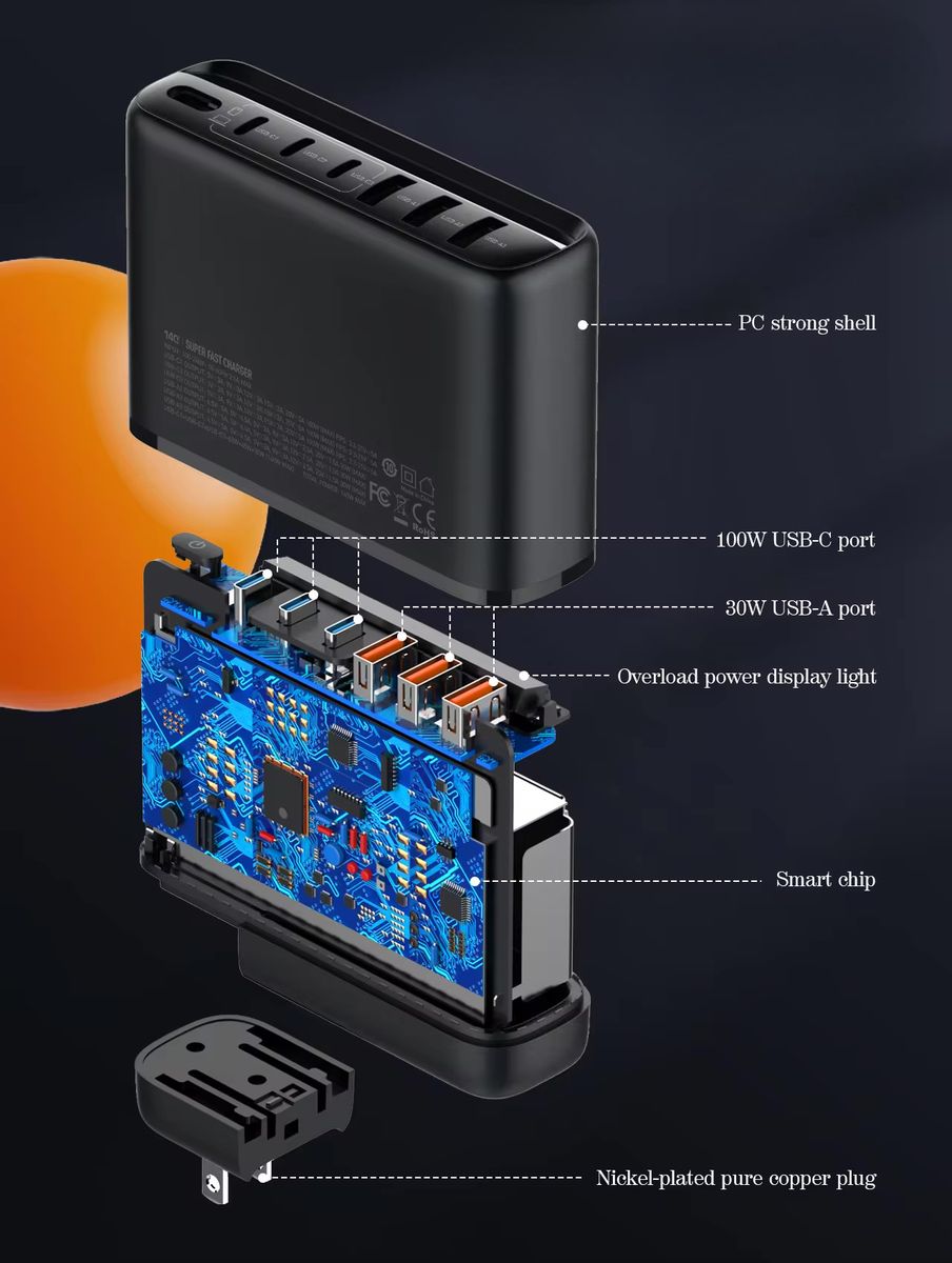 LDNIO A6140C 140W GaN Desktop Charging Station | 3 USB-C + 3 USB-A Fast Charger with LED Display & Universal Travel Plugs