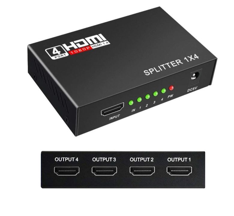 HDMI Splitter 1x4 HDMI 1.4 | Full HD 1080P 1 Input 4 Output HDMI Distribution Amplifier | HDTV Video Splitter with 3D & HDCP Support