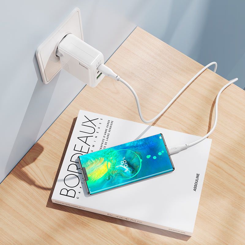 HOCO C115A 65W GaN Fast Charger | Dual USB-C PD + USB-A QC3.0 Wall Charger (EU Plug)