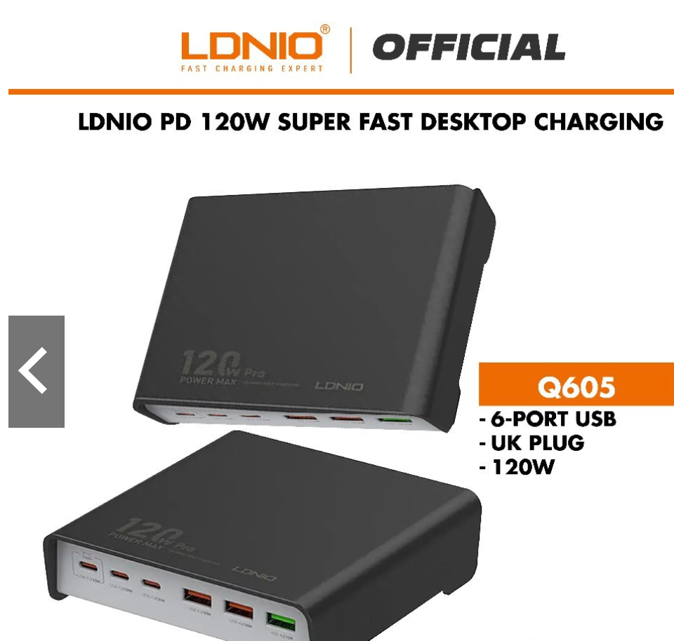 LDNIO Q605 120W GaN Desktop Charging Station 6-Port USB-C PD & USB-A Fast Charger | Black| White
