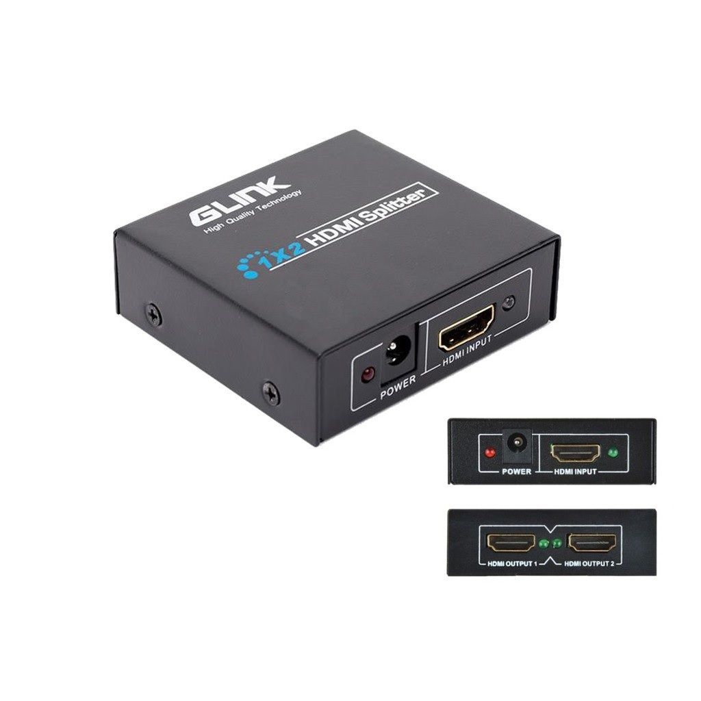 GLINK GLSP-012 HDMI Splitter 1 Input 2 Outputs | Full HD 1080P & 4K@30Hz HDMI Signal Splitter with Power Adapter