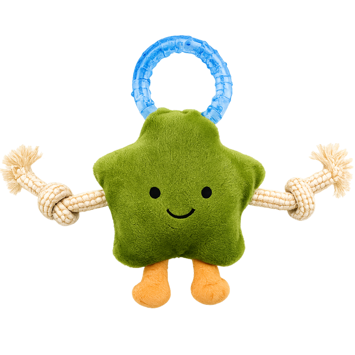 Rollopet Plush Dog Rope Toy with Teething Ring – Interactive Chew & Tug Toy