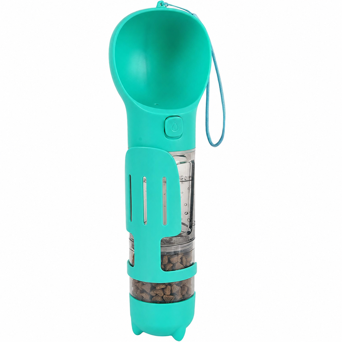 4-in-1 Portable Dog Water Bottle with Food Storage & Poop Bag Holder – Green Travel Pet Feeder