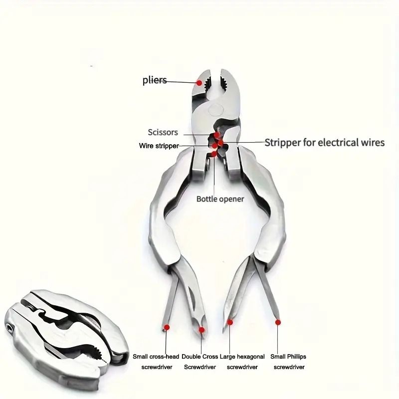 9-in-1 Stainless Steel Mini Multitool Keychain Pliers – Folding Pocket Tool