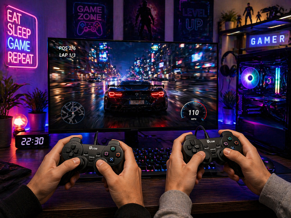 UCOM 2 Pack Wired USB Game Controllers for PC – Dual Analogue Gamepads with Vibration