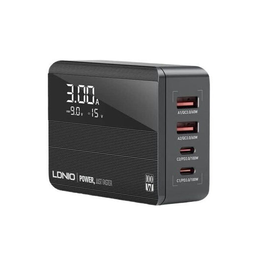 LDNIO A4809C 100W GaN Fast Charger | 4-Port USB-C & USB-A PD QC Desktop Wall Charger with LCD Display