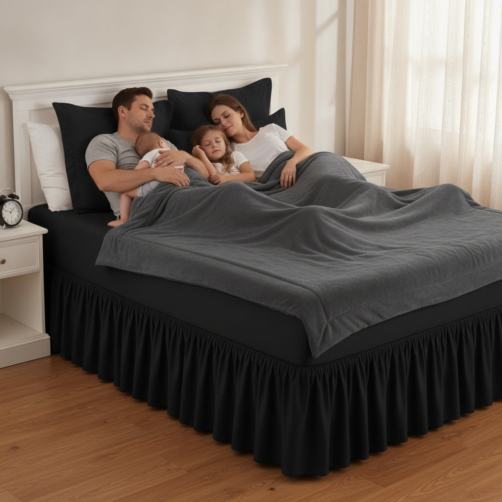 Queen Size Frilled Fitted Sheet Set with 4 Pillow Covers – Soft Ruffled Bed Sheet Set