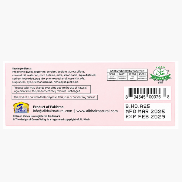 Green Valley Himalayan Pink Salt Glycerine Soap Bar 90g | Deep Cleansing Moisturizing Body Soap