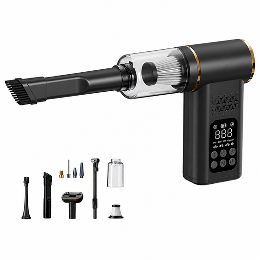 4-in-1 Cordless Car Vacuum Cleaner & Tyre Inflator – Portable Air Pump, Air Duster Blower with LCD Display
