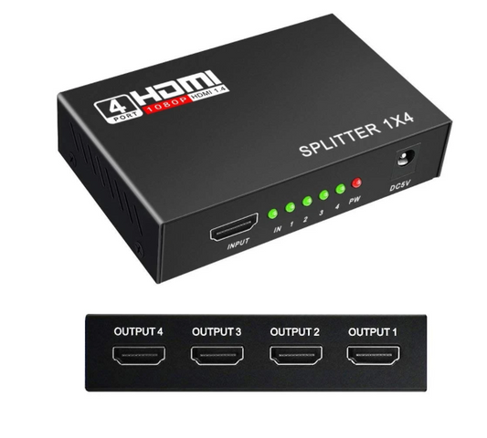 1x4 HDMI Splitter Adapter | 1 Input 4 Output HDMI Splitter 1080P for TV, Monitor & Projector