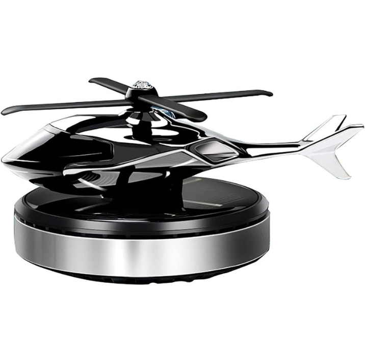 Solar Powered Helicopter Car Air Freshener – Rotating Aromatherapy Ornament, Silver