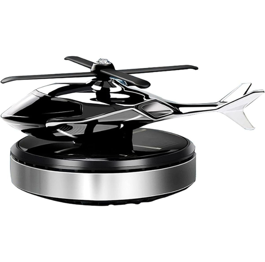 Solar Powered Helicopter Car Air Freshener – Rotating Aromatherapy Ornament, Silver