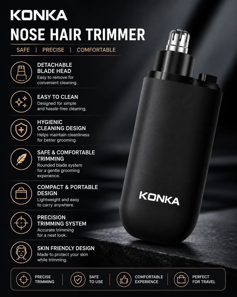 KONKA Rechargeable Nose & Ear Hair Trimmer - Portable Precision Grooming Tool for Men & Women