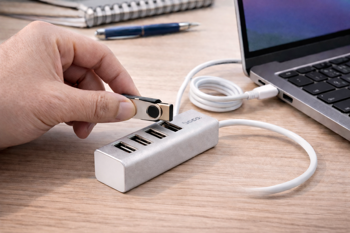 HOCO HB1 4-Port USB 2.0 High-Speed Hub | USB Splitter Adapter for Laptop, PC, Keyboard, Mouse & Flash Drive