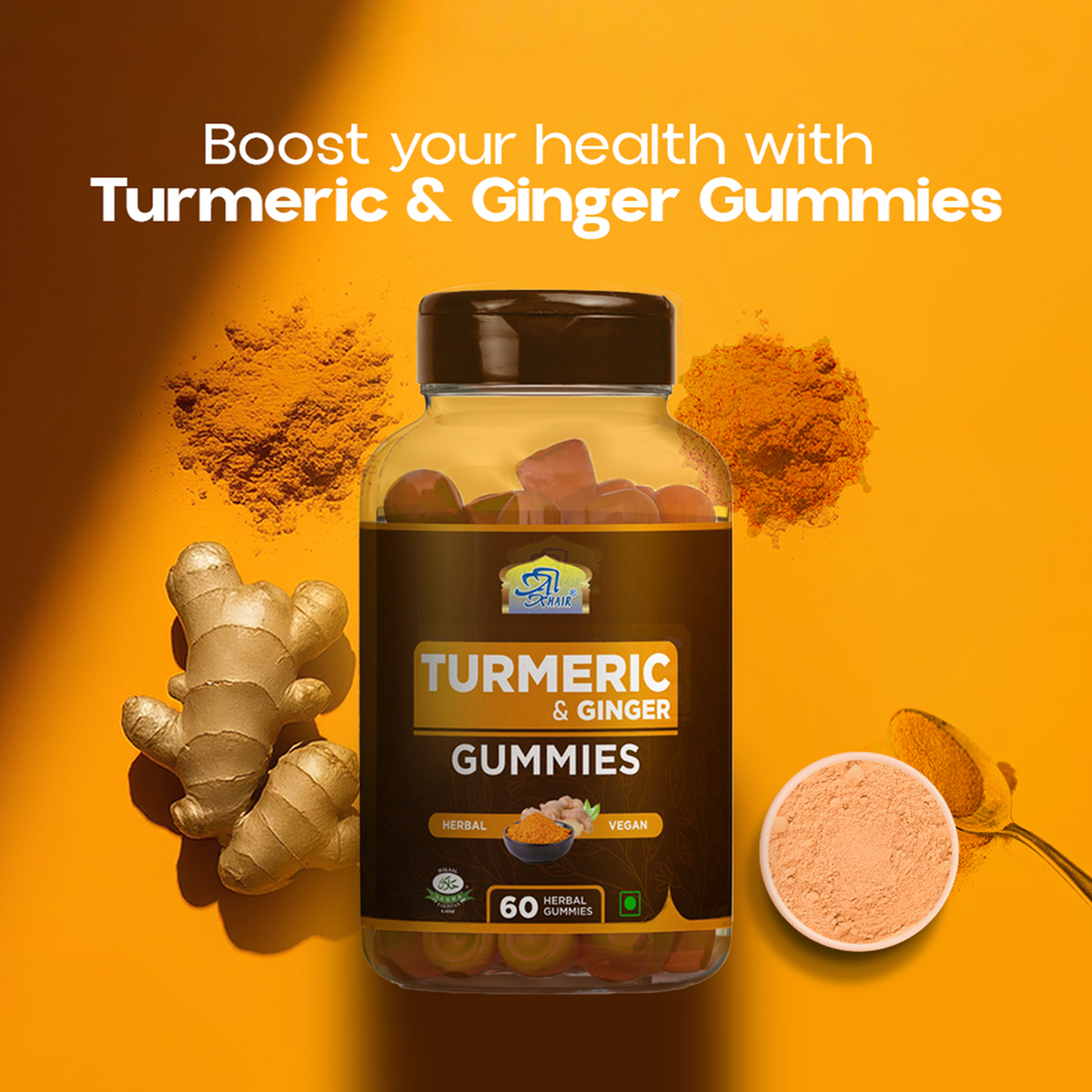 Al Khair Turmeric & Ginger Gummies 60 Count | Vegan Herbal Dietary Supplement Gummies