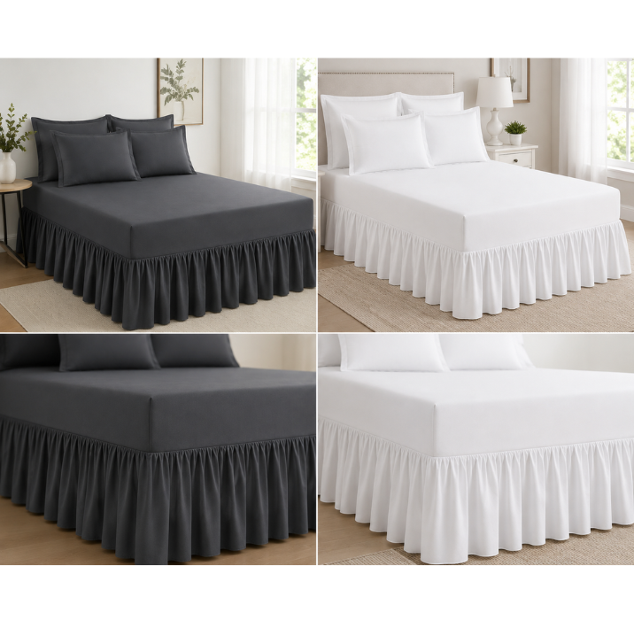 Queen Size Frilled Fitted Sheet Set with 4 Pillow Covers – Soft Ruffled Bed Sheet Set