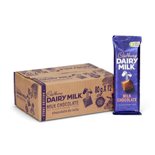 Cadbury Dairy Milk Milk Chocolate Bars 80g x 12 Box | Classic Creamy Chocolate