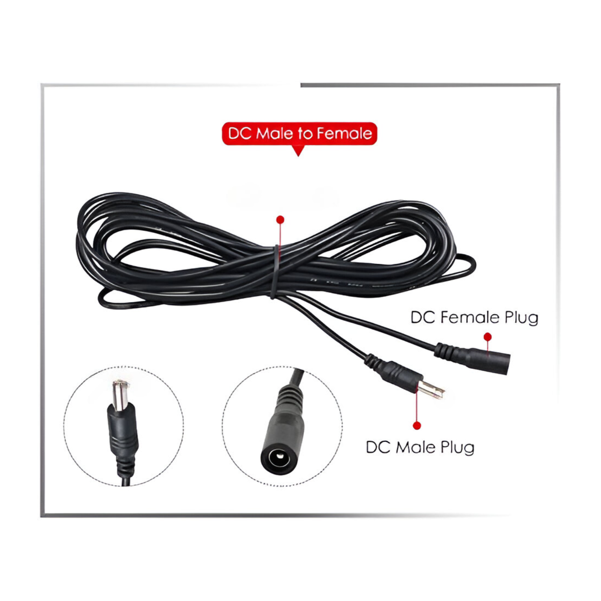10m DC Power Extension Cable Male to Female for CCTV & LED Devices