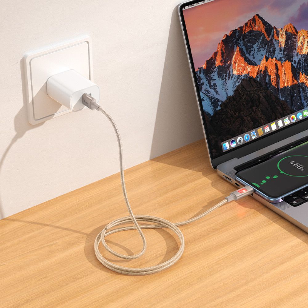 HOCO U144 USB-A to USB-C 3A Fast Charging Cable 1.2M | Braided LED Data Sync Cable