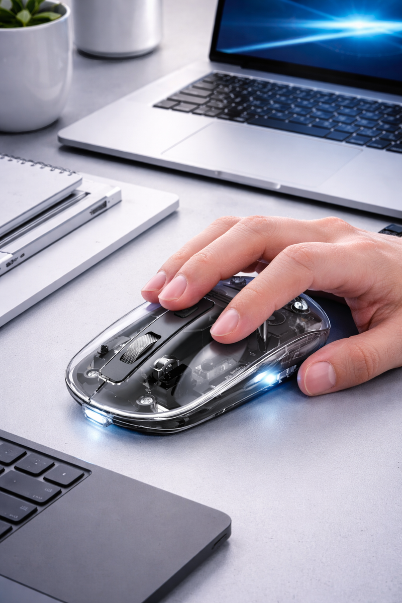 HOCO GM29 Transparent Wireless Mouse | Dual Mode Bluetooth 5.0 + 2.4G USB Optical Mouse with Adjustable DPI for Laptop, PC, Mac & Tablet