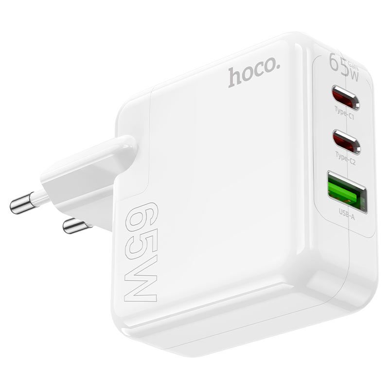 Hoco C115A 65W GaN PD Fast Wall Charger | 3-Port Dual USB-C & USB-A Adapter for Laptop, MacBook, iPhone & Android