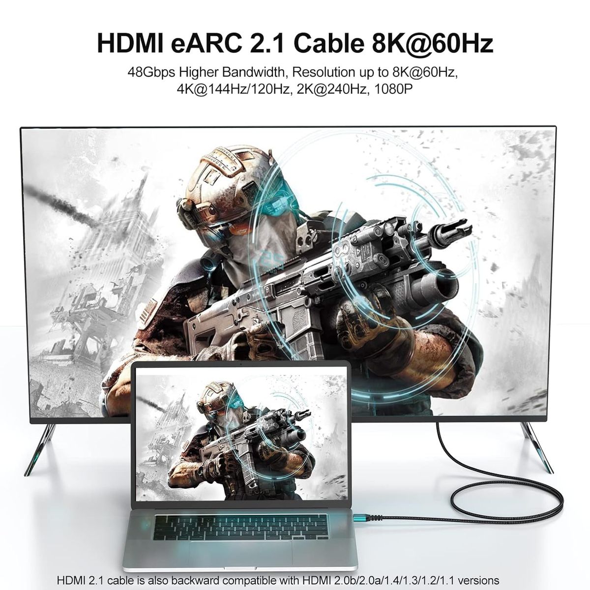 HDMI 2.1 Cable 1.8M 8K Ultra HD High-Speed HDMI Cable | 4K 120Hz, 8K 60Hz, eARC & HDR Compatible | Black