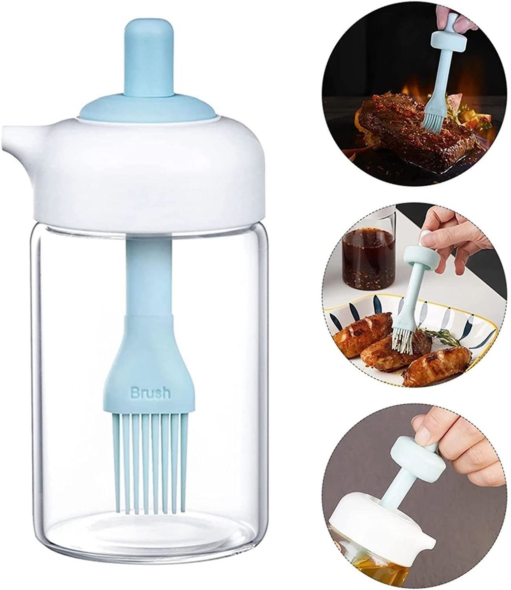 230ml Glass Oil Dispenser Bottle with Silicone Basting Brush | Leakproof Cooking Oil Bottle for BBQ & Baking