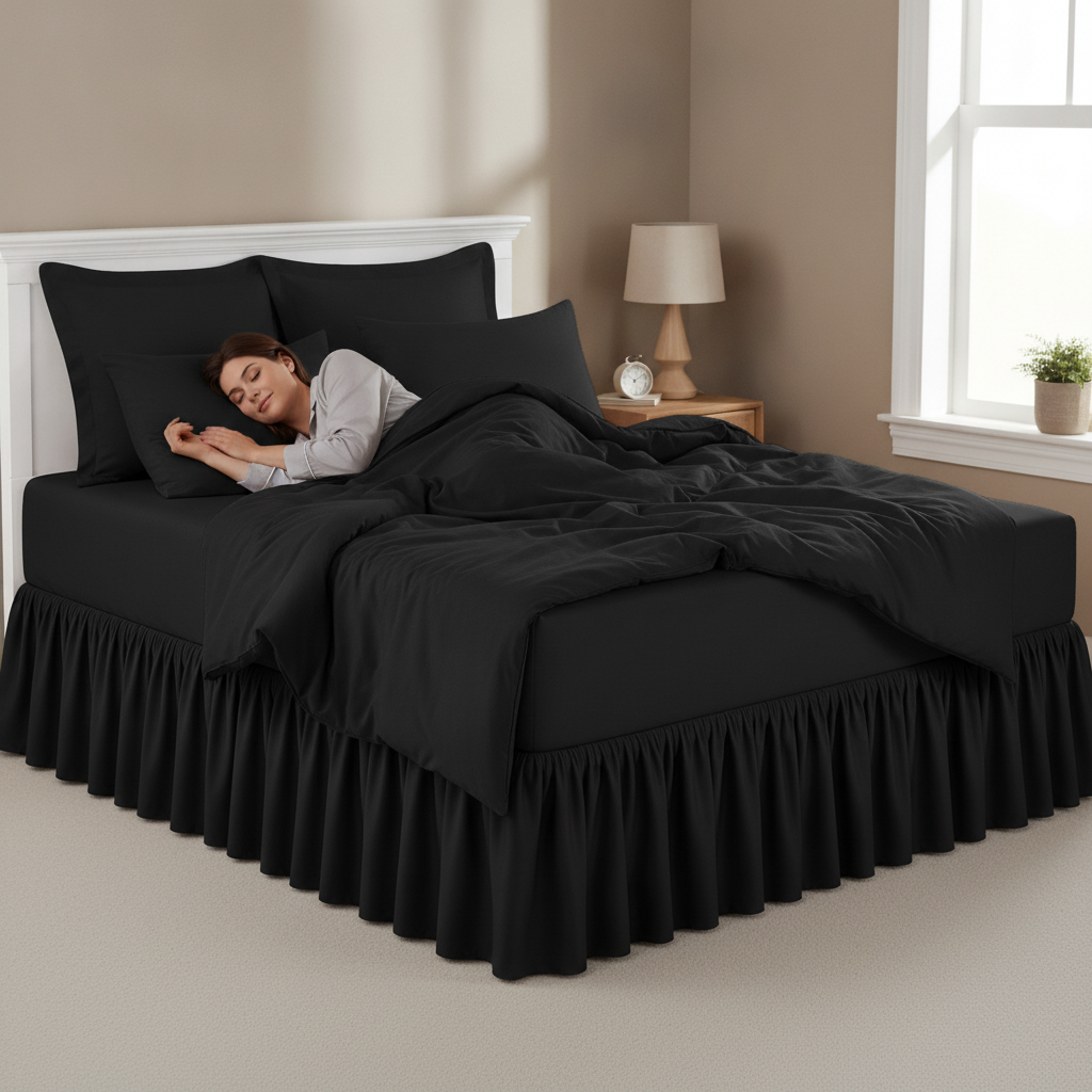 Queen Size Frilled Fitted Sheet Set with 4 Pillow Covers – Soft Ruffled Bed Sheet Set