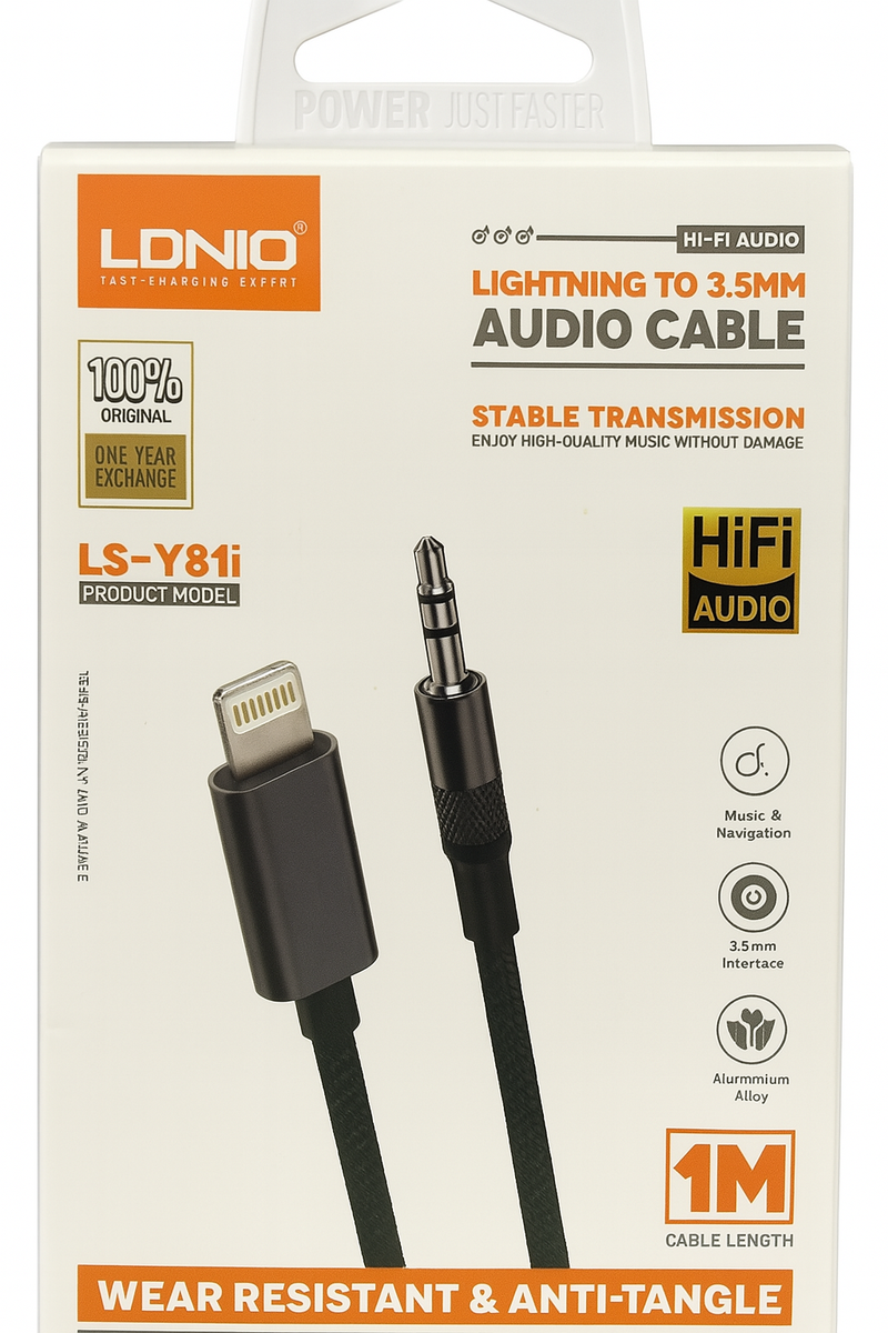 LDNIO LS-Y81i Lightning to 3.5mm AUX Audio Cable 1M | Hi-Fi Lossless Sound | Durable Braided Cable for iPhone & Car Stereo