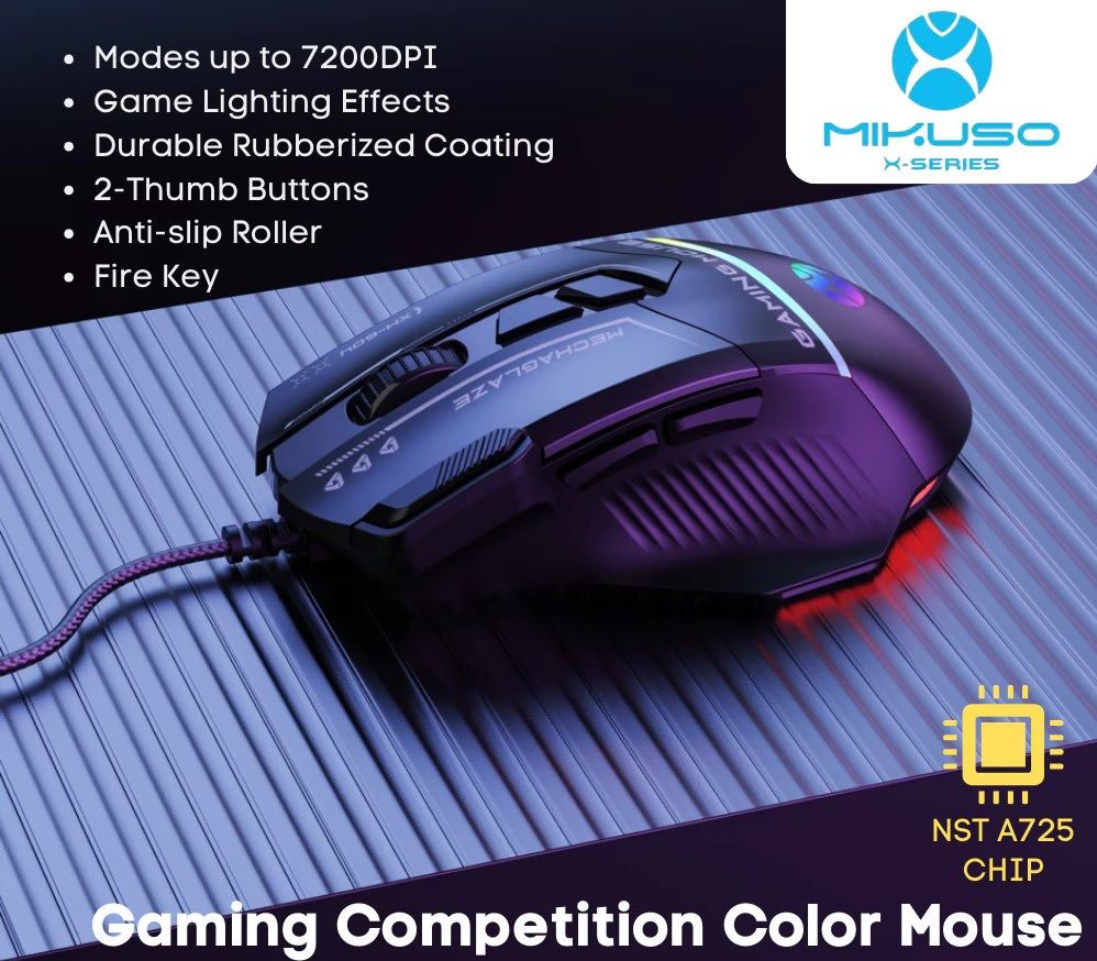 Mikuso XM-604 RGB Gaming Mouse – 7200 DPI Wired USB Optical Mouse with 8 Buttons for PC & Laptop