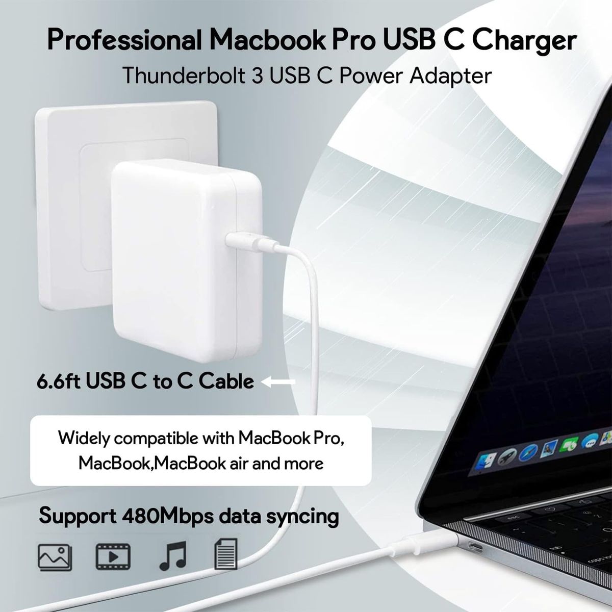 96W USB-C Power Adapter Charger for MacBook Pro & MacBook Air | Fast USB-C Laptop Charger with PD