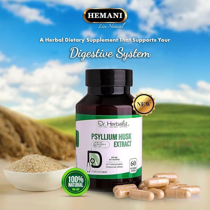 Dr Herbalist Psyllium Husk Extract Capsules 60 Count | Natural Fiber & Prebiotic Supplement | Vegetarian Capsules
