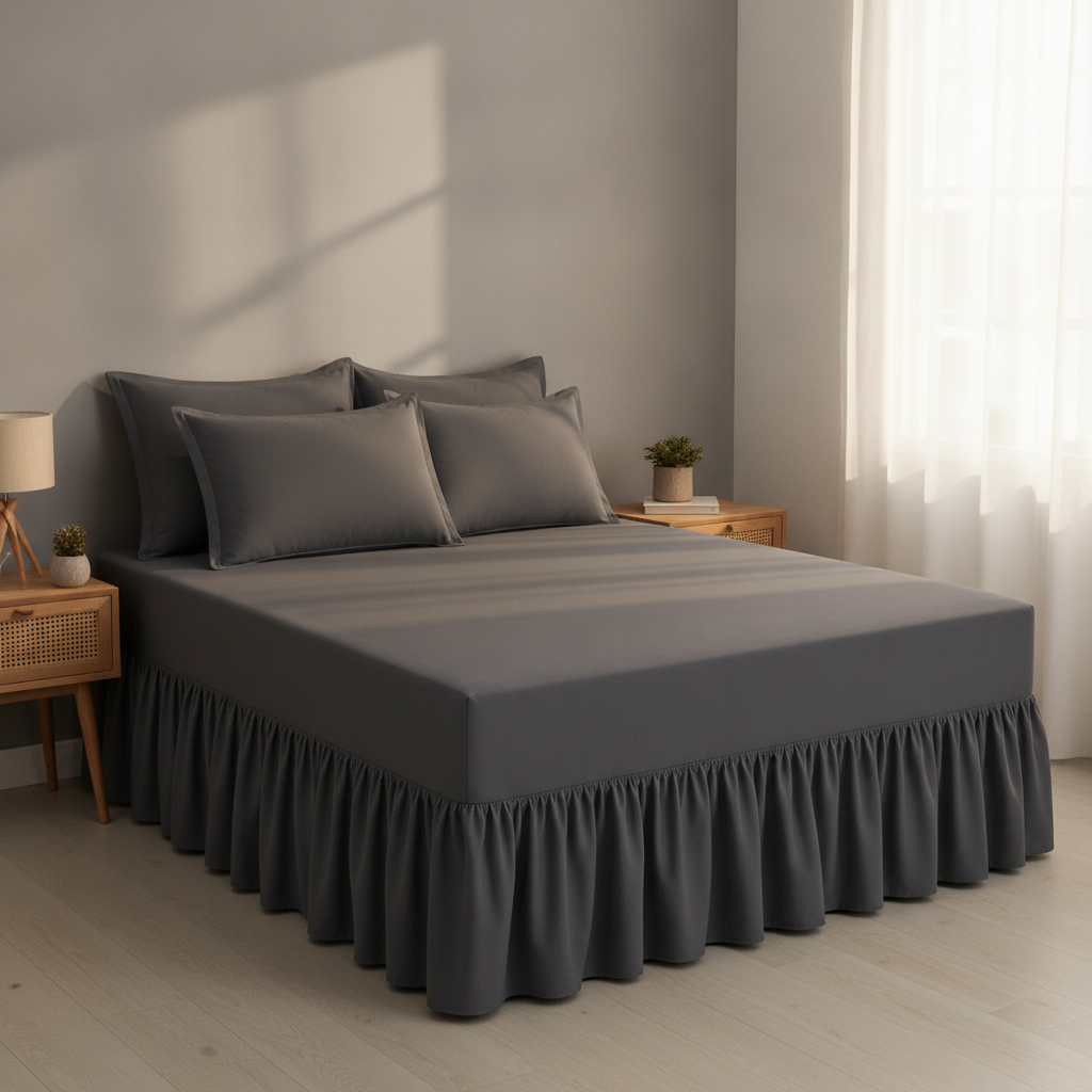 Queen Size Frilled Fitted Sheet Set with 4 Pillow Covers – Soft Ruffled Bed Sheet Set
