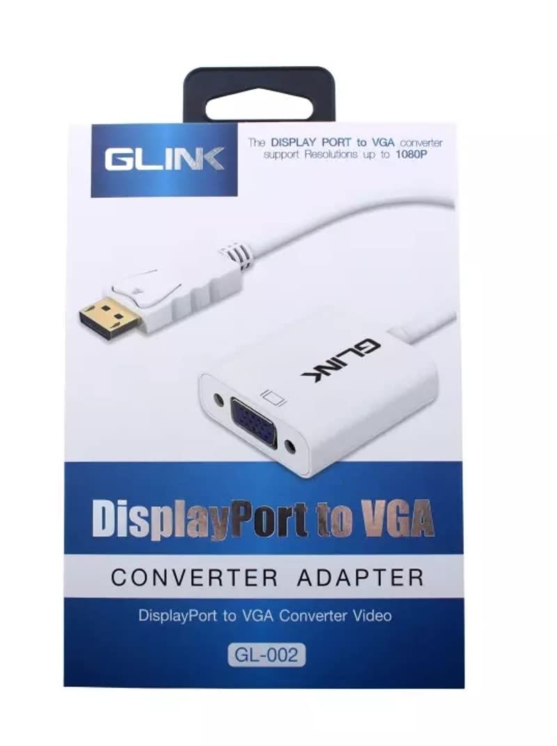 GLINK GL-002 DisplayPort to VGA Adapter | DisplayPort Male to VGA Female Converter | Full HD 1080P Video Adapter