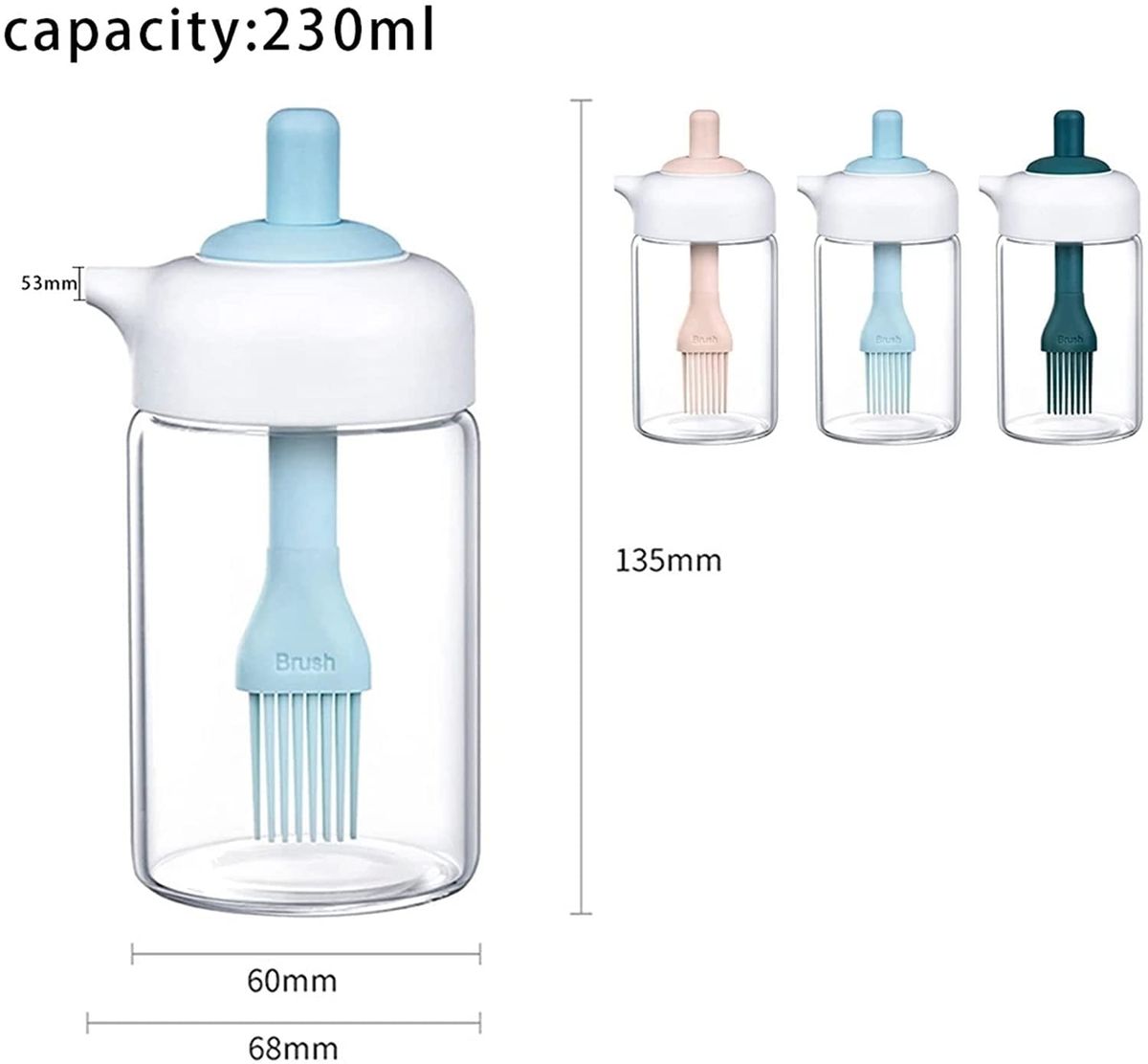 230ml Glass Oil Dispenser Bottle with Silicone Basting Brush | Leakproof Cooking Oil Bottle for BBQ & Baking