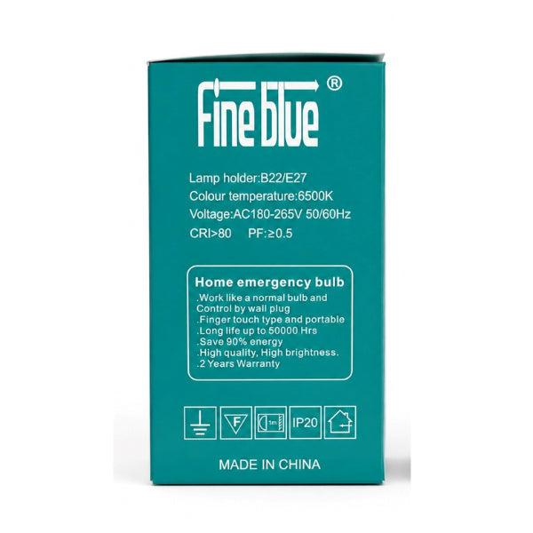 Fine Blue 15W Rechargeable LED Emergency Bulb E27 6500K Cool White | Battery Backup Load Shedding Light