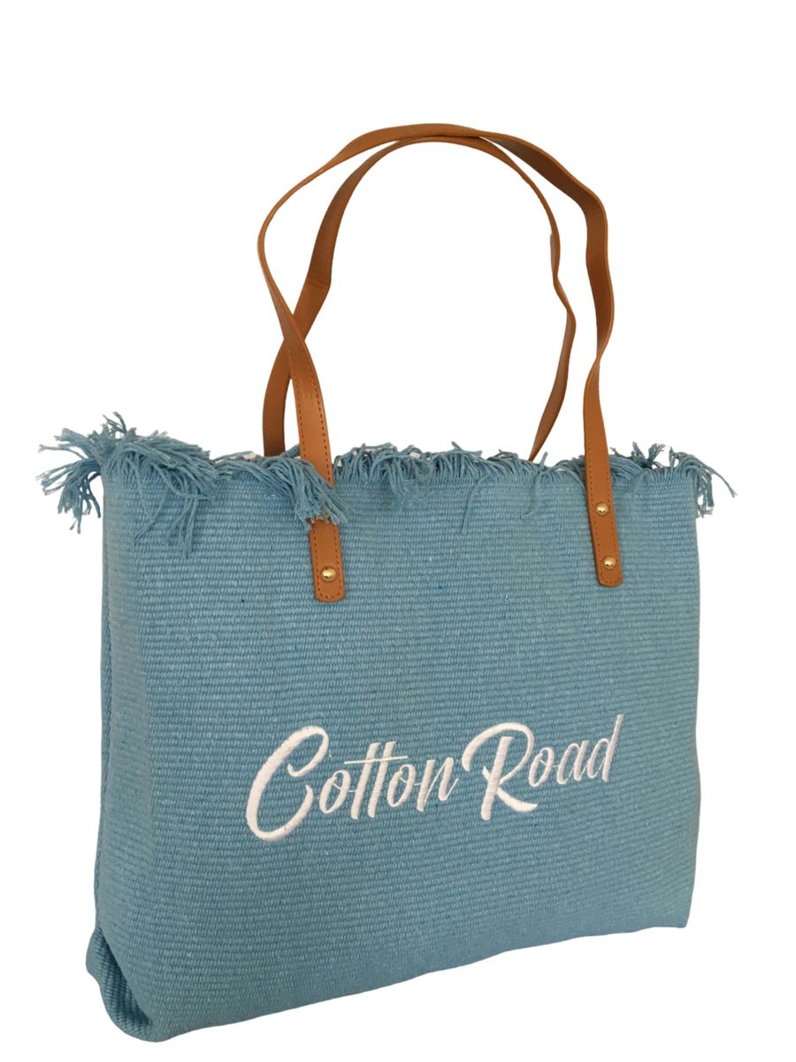 Cotton Road 15L Pure Cotton Tapestry Beach Bag - Black Large Shoulder Tote
