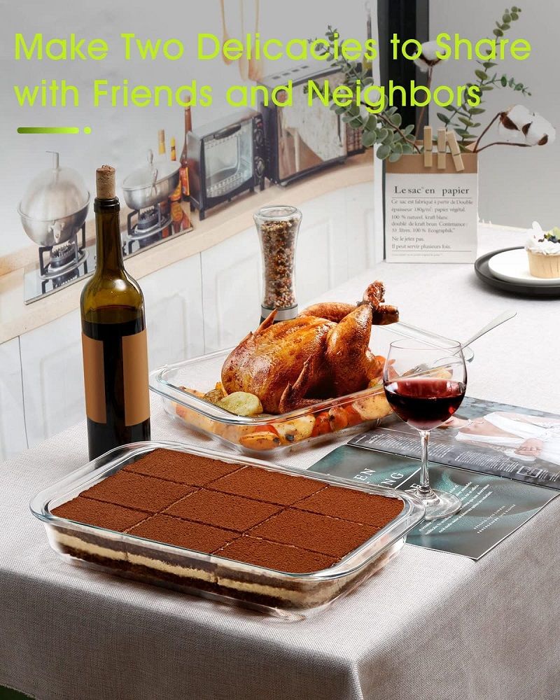 Borosilicate Glass Rectangular Baking Dish 3.0L Oven Safe Casserole Dish for Baking, Roasting & Serving