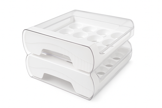 Stackable 2-Tier Egg Storage Drawer for Refrigerator | Clear Fridge Organizer Box with Lid