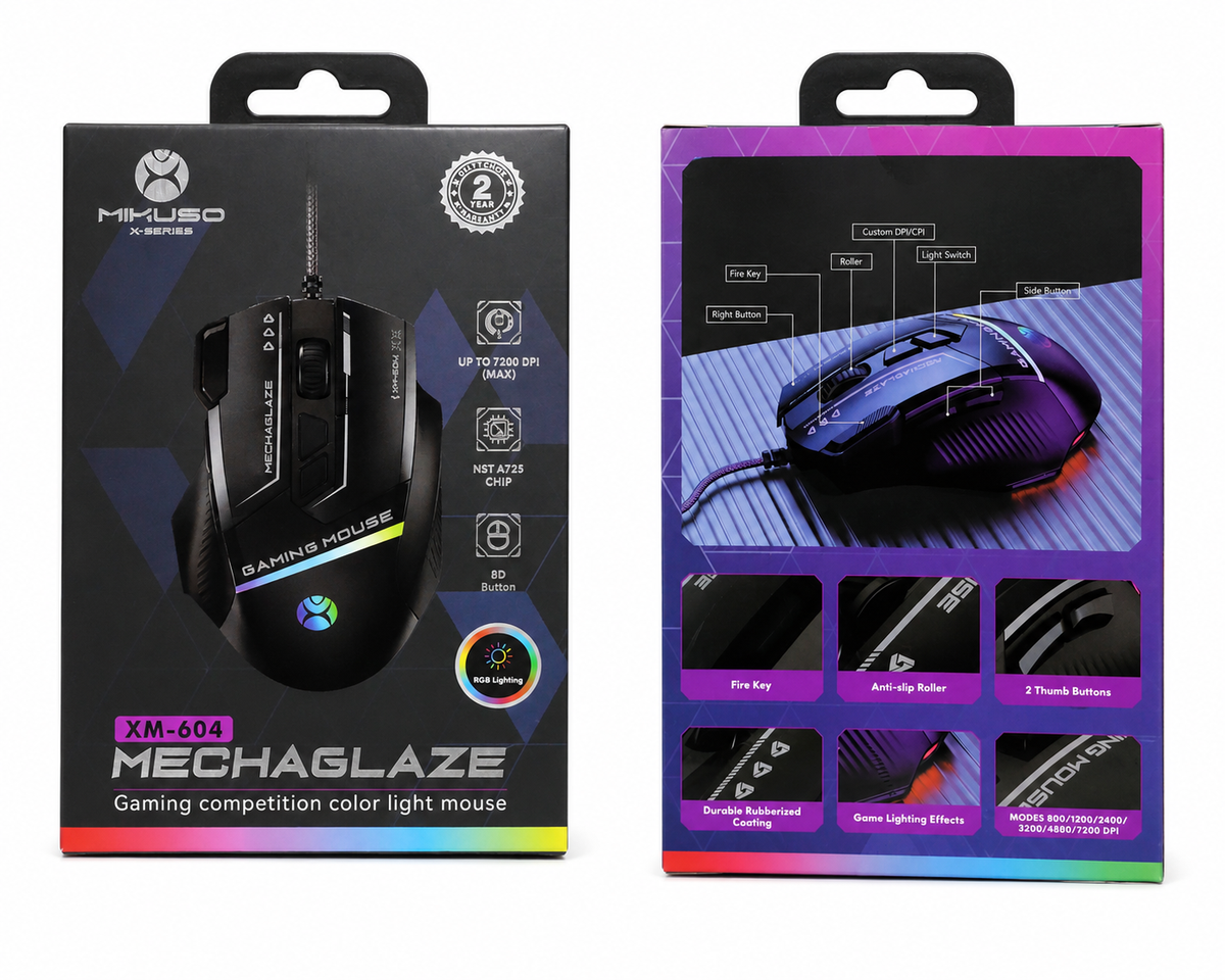 Mikuso XM-604 RGB Gaming Mouse – 7200 DPI Wired USB Optical Mouse with 8 Buttons for PC & Laptop