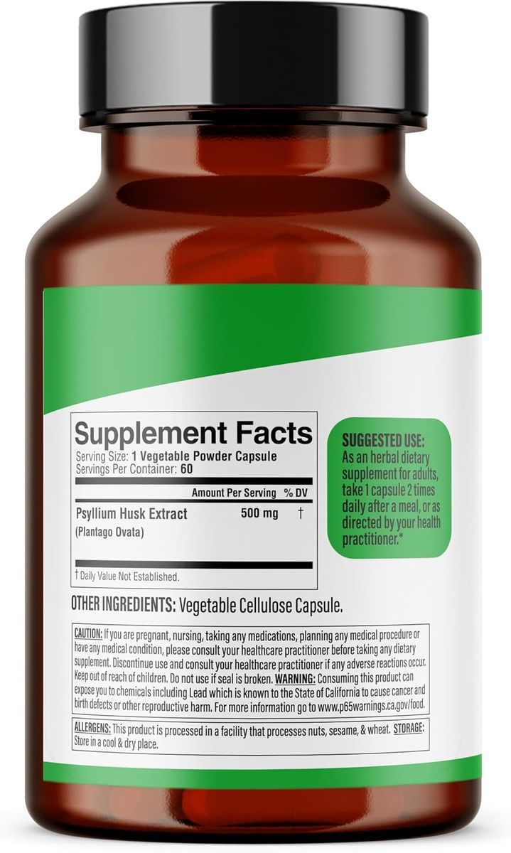 Dr Herbalist Psyllium Husk Extract Capsules 60 Count | Natural Fiber & Prebiotic Supplement | Vegetarian Capsules