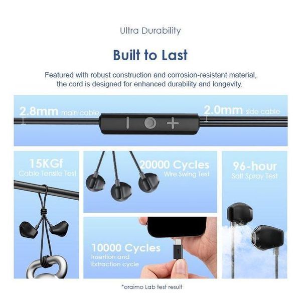 Oraimo Halo Airy OEP-650 USB-C Wired Earphones with Mic | Half In-Ear Type-C Headphones