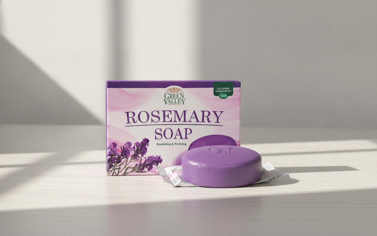 Green Valley Rosemary Glycerine Transparent Soap Bar 90g – Herbal Bath & Body Soap