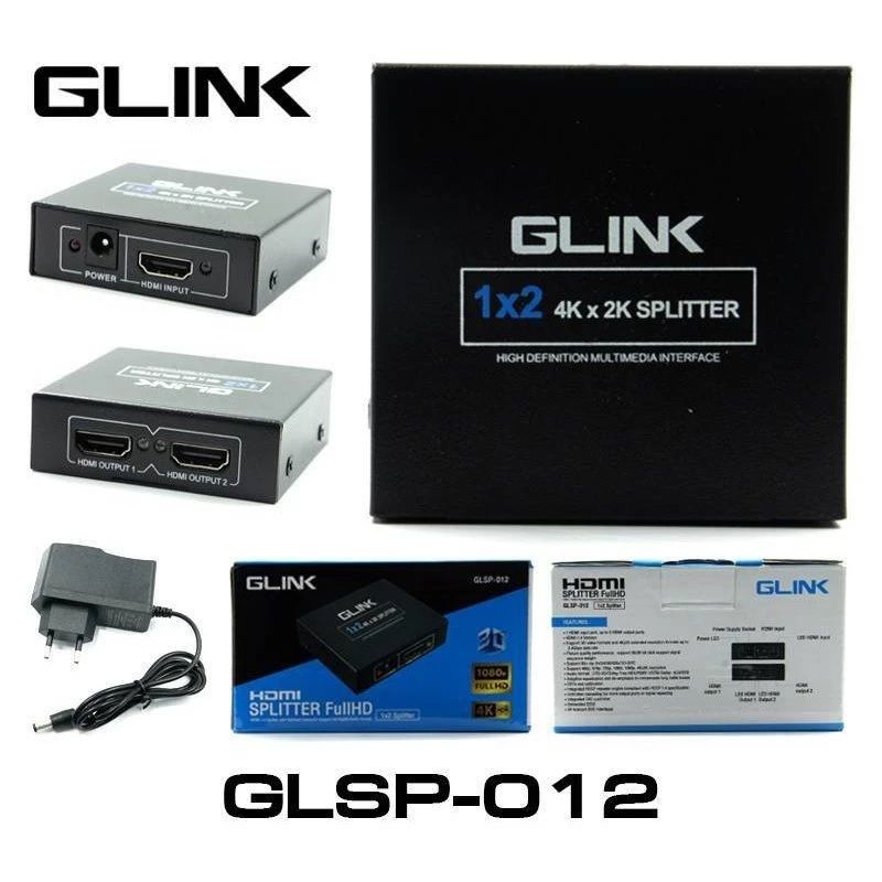 GLINK GLSP-012 HDMI Splitter 1 Input 2 Outputs | Full HD 1080P & 4K@30Hz HDMI Signal Splitter with Power Adapter