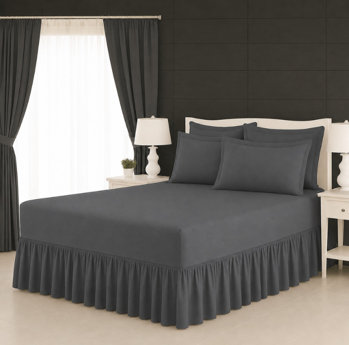 Queen Size Frilled Fitted Sheet Set with 4 Pillow Covers – Soft Ruffled Bed Sheet Set