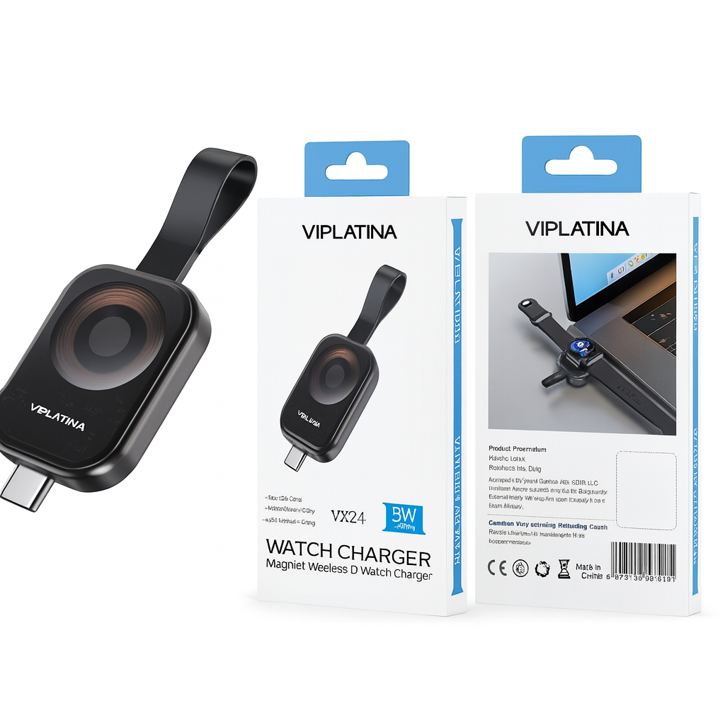 VIPLATINA VX24 Magnetic Wireless Watch Charger | USB-C Plug 3W Fast Charging Adapter for Smart Watches