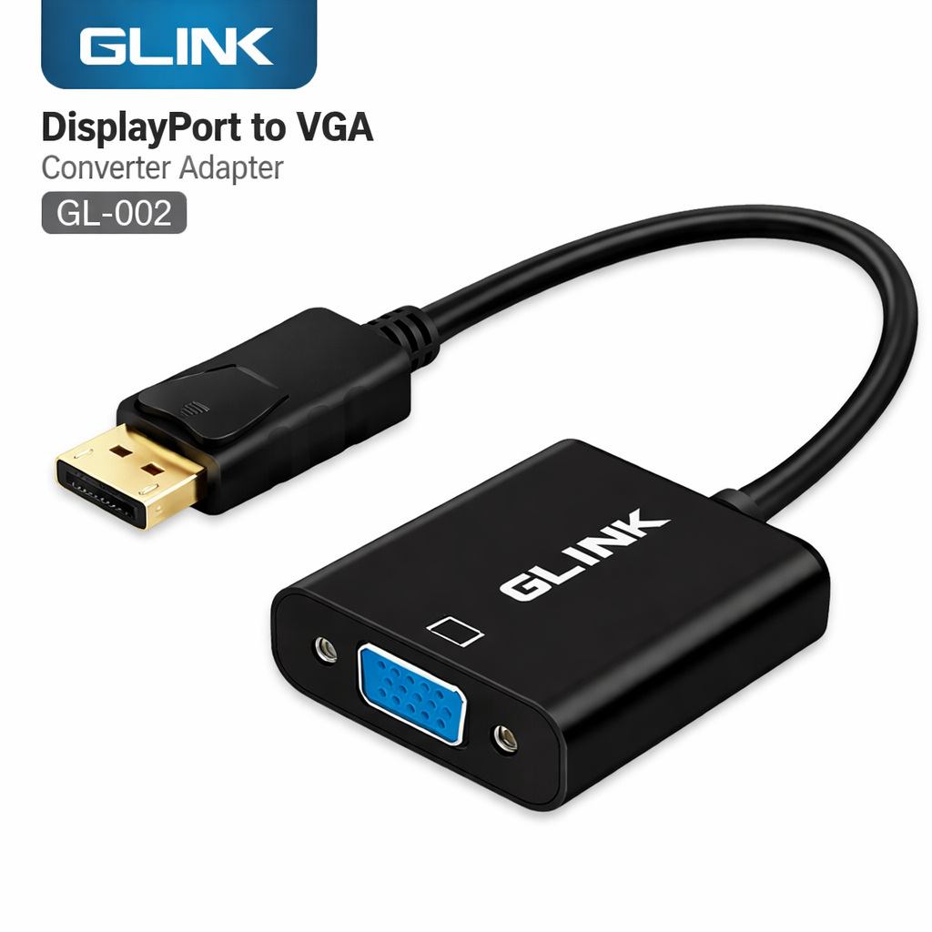 GLINK GL-002 DisplayPort to VGA Adapter | DisplayPort Male to VGA Female Converter | Full HD 1080P Video Adapter