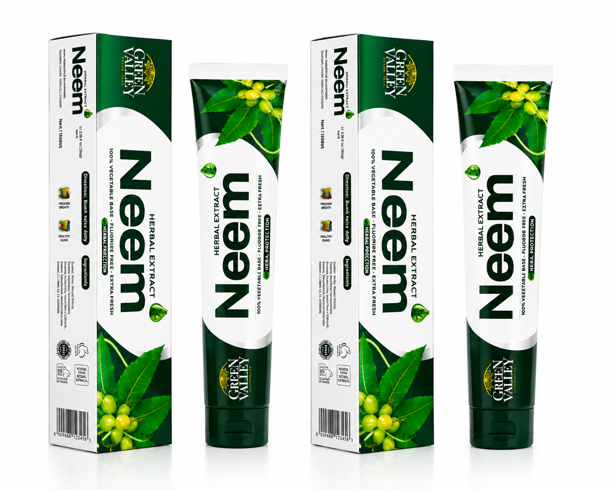 Green Valley Herbal Neem Toothpaste 150g (Pack of 2) – Fluoride-Free Herbal Toothpaste for Fresh Breath & Daily Oral Care